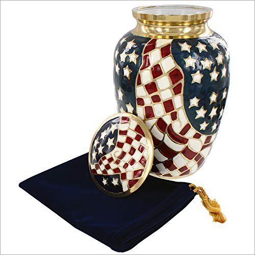 American Brass Cremation Urn - Brass, 12x8 inches, 200 Cubic Inches | Elegant Design, Enamel Finish, Screw Lid, Velvet Bag