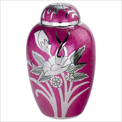 Pink And Silver Brass Adult Cremation Urn
