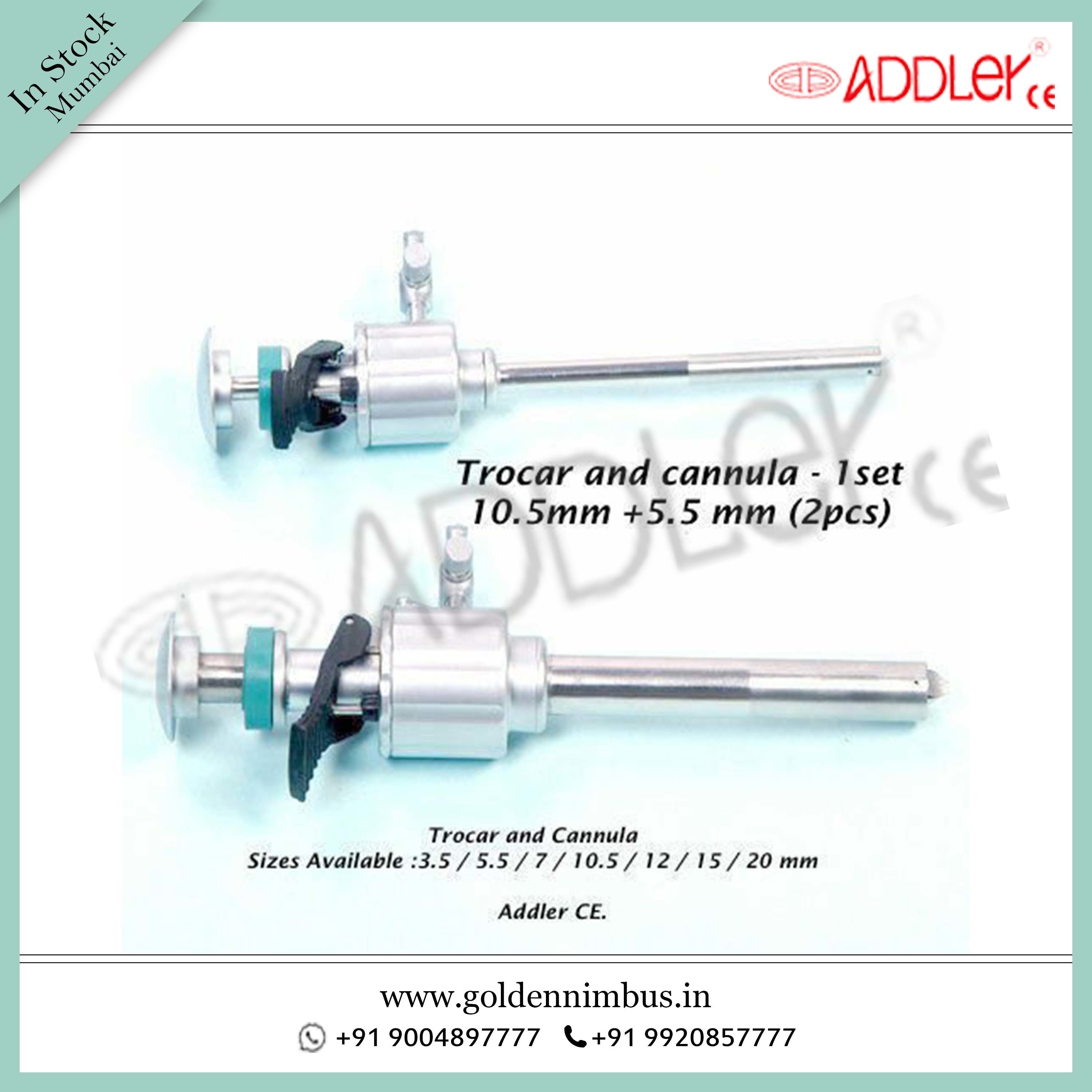 ADDLER Laparoscopic Trocar Cannula Oblique Pyramidal Multi-functional 10.5mm And 5.5mm SS