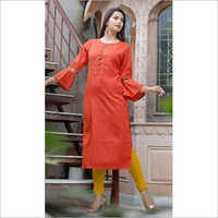 Ladies Bell Sleeves Plain Rayon Kurti