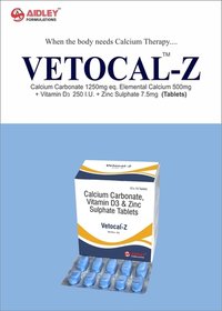 Calcium Carbonate 1250mg eq. Elemental Calcium 500mg Vitamin D3  250 I.U. + Zinc Sulphate 7.5mg  (Tablets)