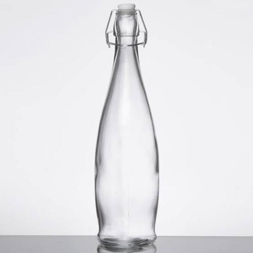 Water Bottle - 1000ml Transparent Glass, Round Shape with Rubber Stopper | Air Sealed Lid for Convenient Honey Storage and Lead-Free Assurance