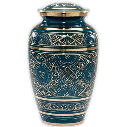 Blue & Silver Brass Engraved Urn