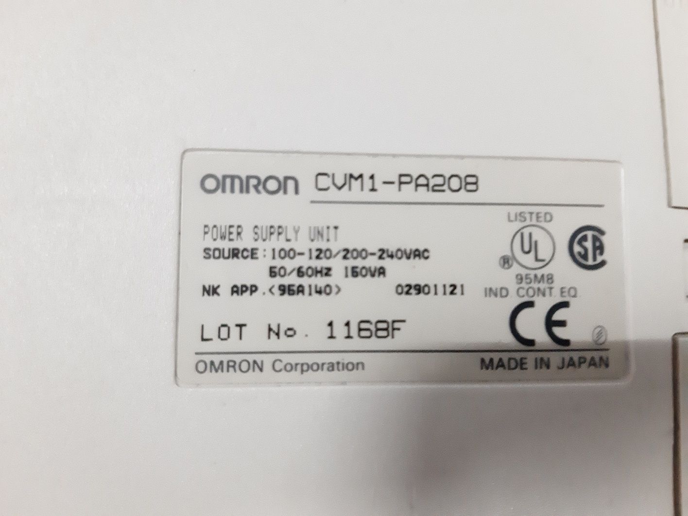 OMRON POWER SUPPLY UNIT CVM1-PA208