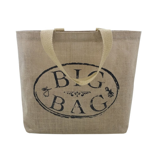 Customized Cotton Web Handle Logo Print Pp Laminated Jute Tote Bag