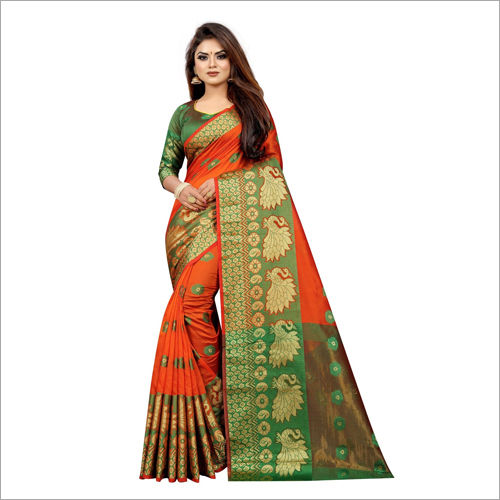 Casual Banarasi Orange Silk Saree