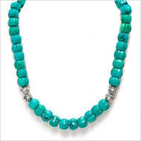 Turquoise Kharbuja Shape With 92.5 Silver Beads Necklace