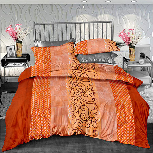 Orange Colour Cotton Printed Double Size Bed Sheet