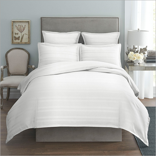 White Satin Stripe Hotel Bed Sheet Set By JINDAL TEXOFAB LTD.