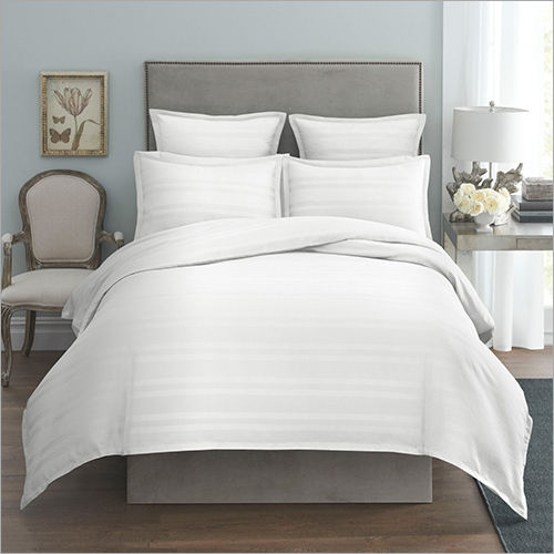 White Satin Stripe Hotel Bed Sheet Set