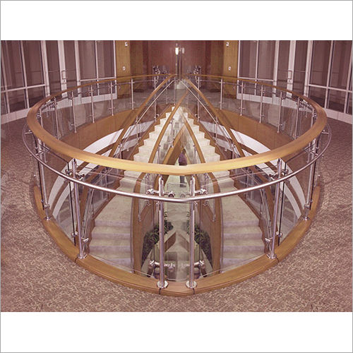 Ss Wood Stair Round Modular Baluster Modren Glass Railing