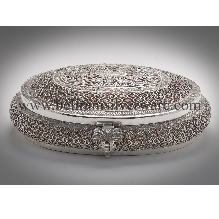 Flower Carved Nakshi Silver Box