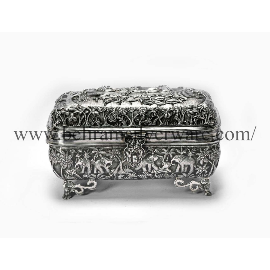 Elephant Nakshi Rectangle Silver Box