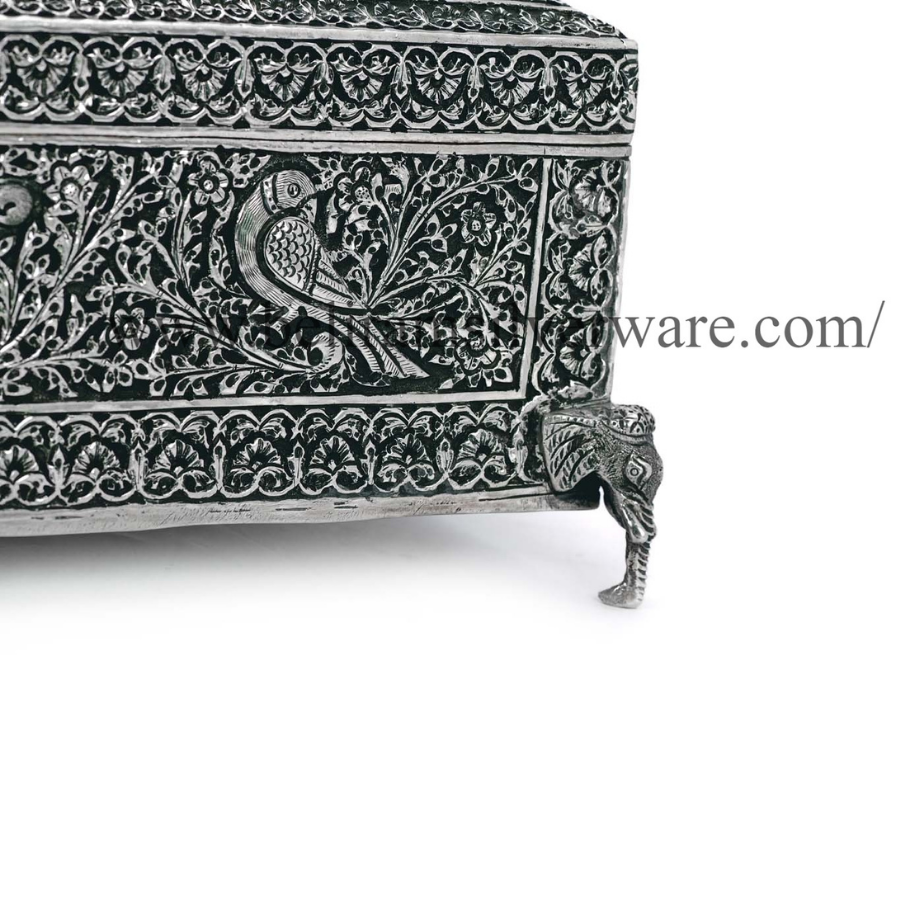 Ram Darbar Antique Silver Box On Elephant Trunk Legs