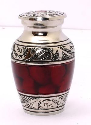 Silver & Red Brass Classic Keepsake Urn For Ashes