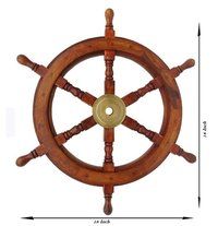 Wooden Ship Wheel - 18 Inch Natural Brown Finish, Handmade Nautical Vintage Style Wall Decor Gift Item, Wood And Brass Material