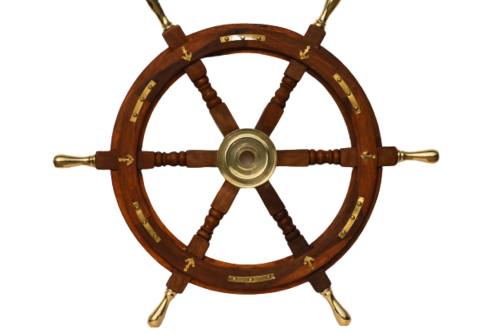 18 Inch Wooden Ship Wheel With Brass Handle And Brass Anchor