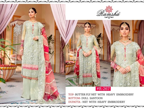 Embroidered Pakistani Salwar Suit - Net/Georget Embroidery, Dull Santoon Bottom, Available in Multiple Colors | Full Sleeves, Dry Clean Only, Customized Size