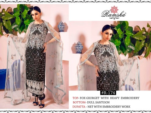 Dry Cleaning Faux Georgette And Net Embroidery Pakistani Suit