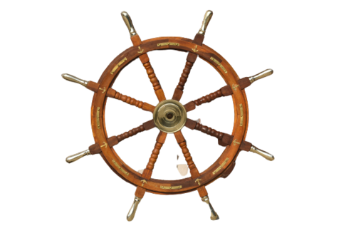 36 Inch Wooden Ship Wheel With Brass Anchor And Brass Handle