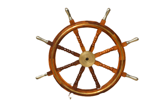 36 Inch Wooden Ship Wheel With Brass Anchor And Brass Ring