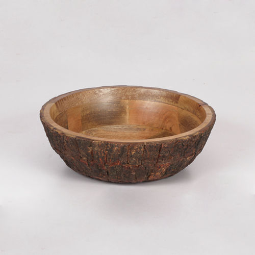 12.25 Mango Wooden Bowl With Bark Size: 12.25*12.25*4