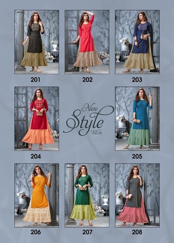 Washable Style New Vol 2 Rayon 14 Kg With Gota Pati Embroidery Kurti With Attached Skirt