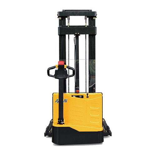 Yellow 1500Kg 1.5 Ton Capacity Economical Walkie Semi Electric Stacker With Adjustable Forks