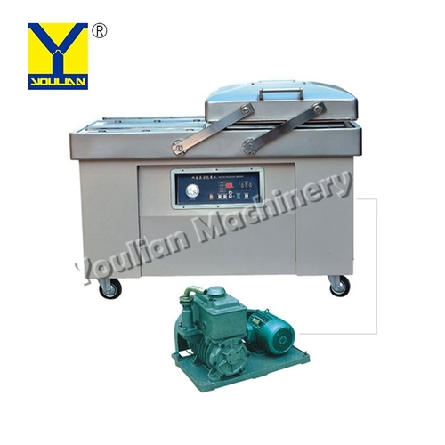 Silver Dz500-2Sb Automatic Double Chamber Food Tray Sealer Bulk Vacuum Packing Machine For Meat And Vegetable