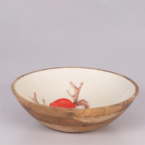11'' Mango Wooden Bowl With Enamel