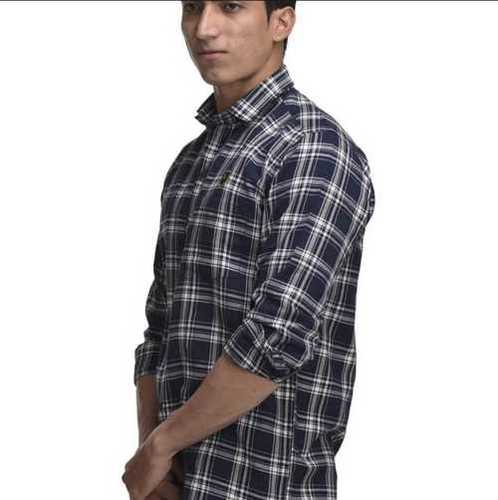 Casual Shirt - Cotton, M-XXL, Navy Blue | Point Collar, Plaid Pattern, Long Sleeve, Comfortable Fit, Durable Material, Easy Care, Soft Fabric, Stylish Design