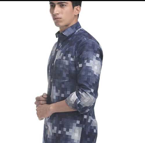 Men Shirt - Cotton, M-XXL, Blue | Regular Collar, Slim Fit, Pixelated Pattern, Stylish Design, Soft Fabric, Comfortable Fit, Durable Material, Easy to Maintain