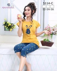 Designer Kids Capri Night Suit Vol 5114 - Premium Hosiery Fabric, Sizes 12-14-16 Combo, 6 Colors Available | Printed Pattern, Short Sleeve, Quick Dry, Washable