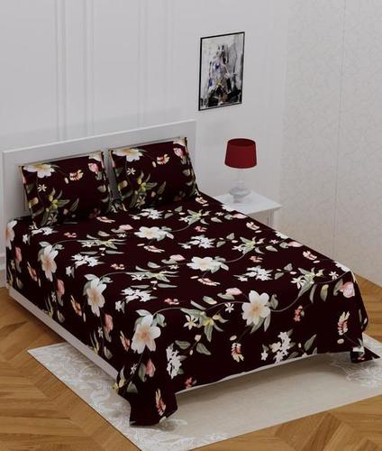Cotton Bedsheet - 180 Thread Count, Double Size Burgundy Floral Design | Machine Washable, Includes 1 Bedsheet and 2 Pillowcases