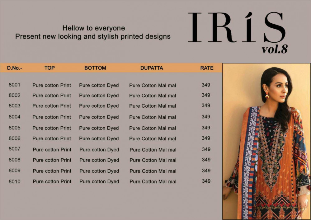 Iris Vol-8 Pakistani Style Karachi Print Salwar Suits Catalog