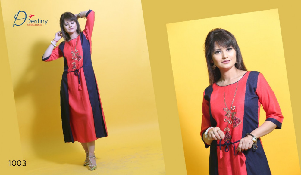 Destiny International Delight Vol-1 Rayon Rich Look Art Hand Work Kurti Catalog