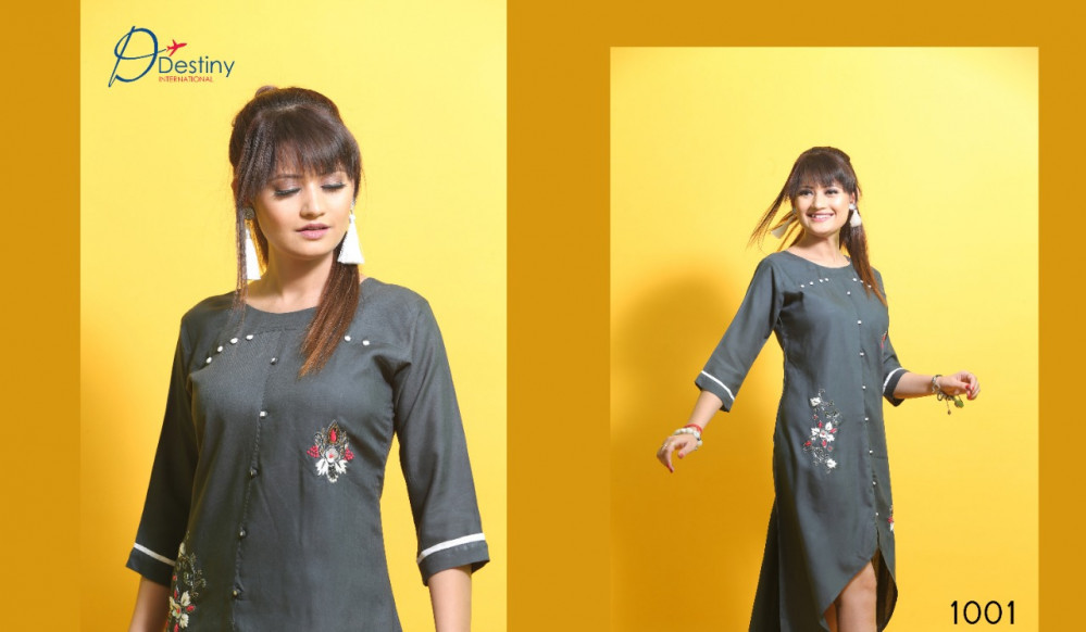 Destiny International Delight Vol-1 Rayon Rich Look Art Hand Work Kurti Catalog