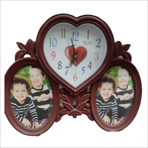 Family Photo Frame With Wall Clock - Plastic, Different Sizes Available, Brown | Modern Design, Stylish Home Decor Accessory