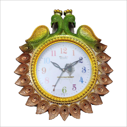 Decoartive Peacock Design Wall Clock - Plastic Material, Different Size Available, Multicolor Finish | Fashionable Decor for Timely Elegance