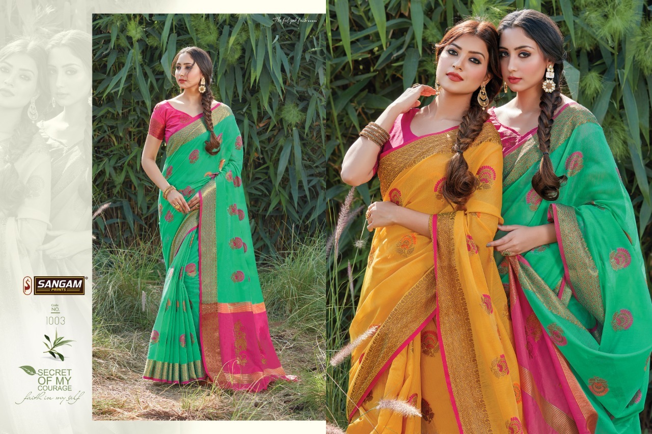 Sangam Prints Sheesha Cotton Handloom Printed Saree Catalog