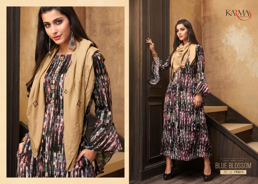 Karma Trendz Tucute Vol 19 Muslin Digital Print Top And Rayon Embroidered Scarf Kurti Catalog
