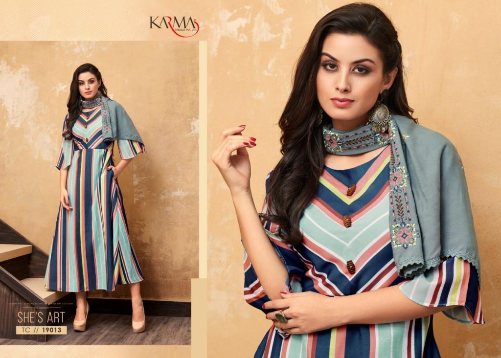 Karma Trendz Tucute Vol 19 Muslin Digital Print Top And Rayon Embroidered Scarf Kurti Catalog