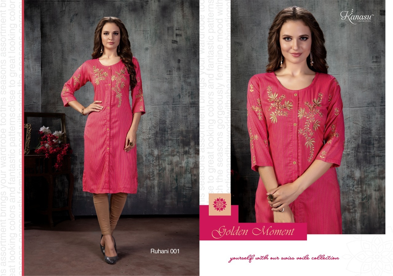 Kanasu Ruhani Rayon Straight With Work Designer Kurti Catalog