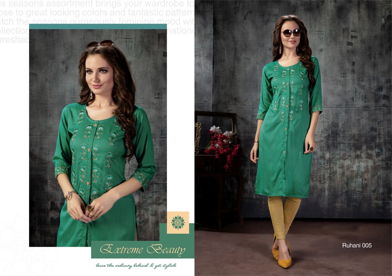 Kanasu Ruhani Rayon Straight With Work Designer Kurti Catalog