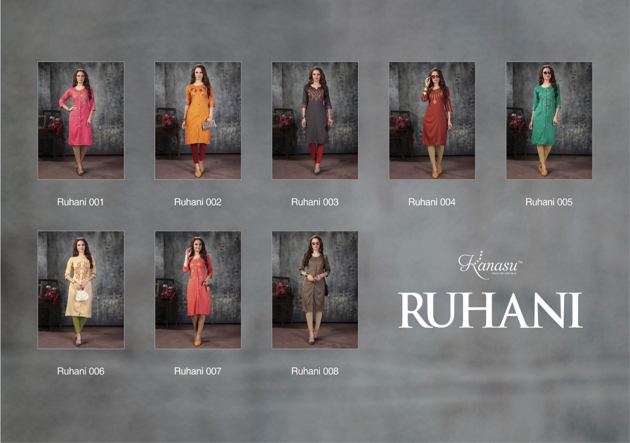 Kanasu Ruhani Rayon Straight With Work Designer Kurti Catalog