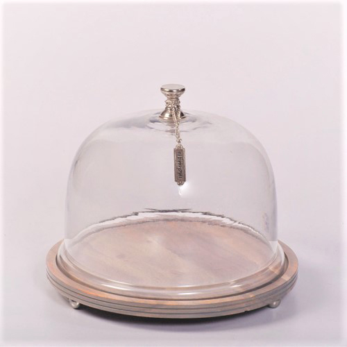 Rnd Cake Dome With Wooden Base