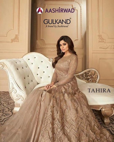 Aashirwad Gulkand Tahira Party Wear Georgette Net Gowns Catalog
