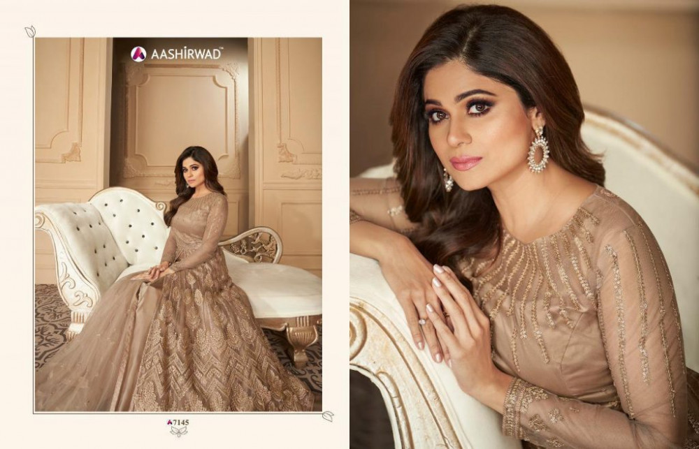 Aashirwad Gulkand Tahira Party Wear Georgette Net Gowns Catalog