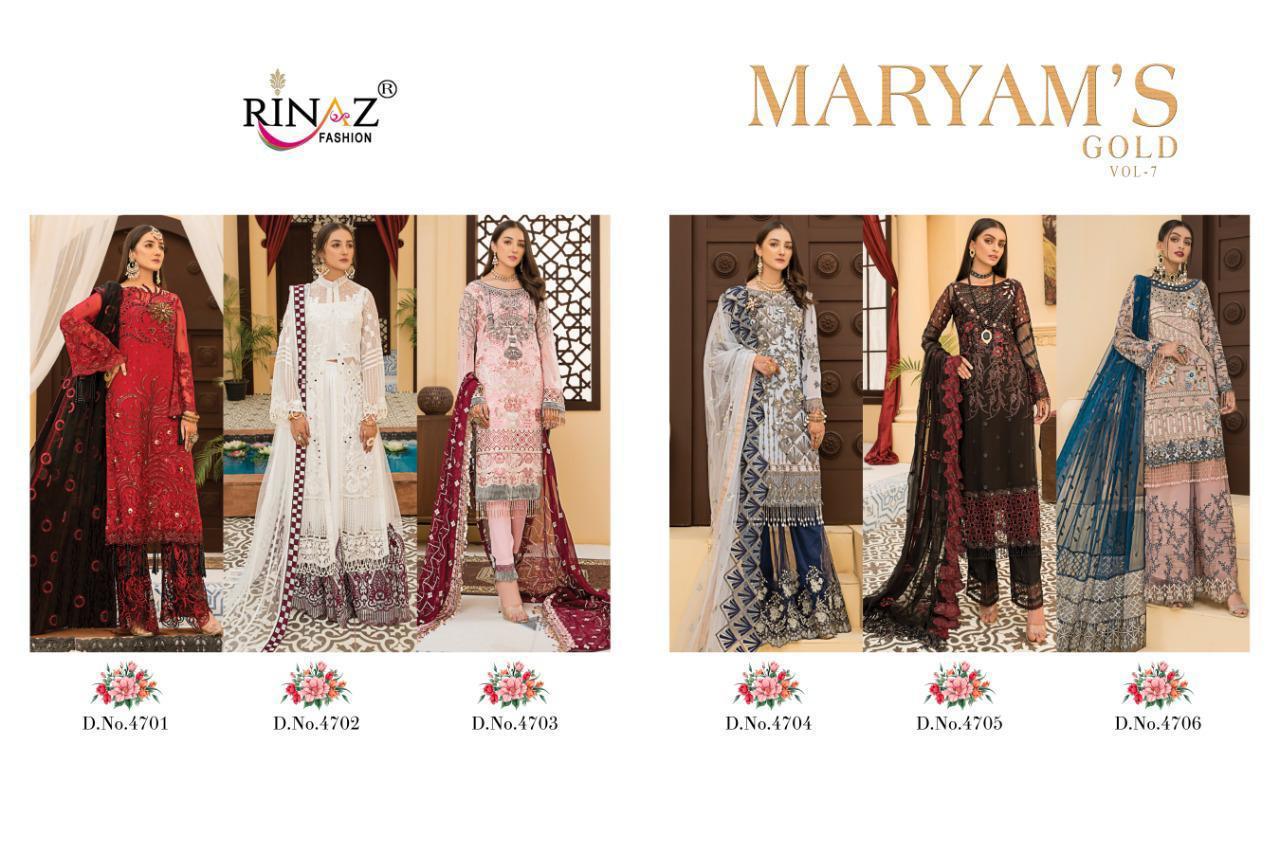 Rinaz Fashion Maryam Gold Vol 7 Fox Georgette Embroidered Pakistani Suit Catalog