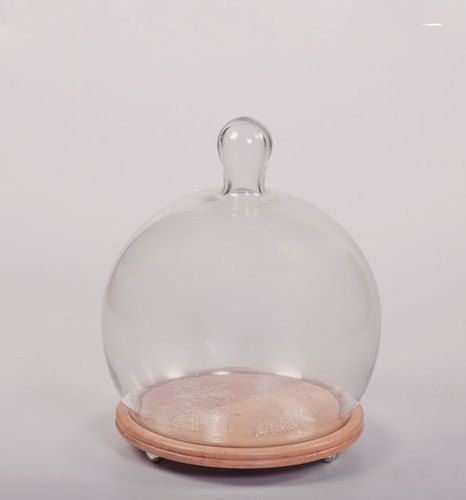 10'' Rnd Glass Cake Dome With Wooden Base Size: 10*10*11 Inch